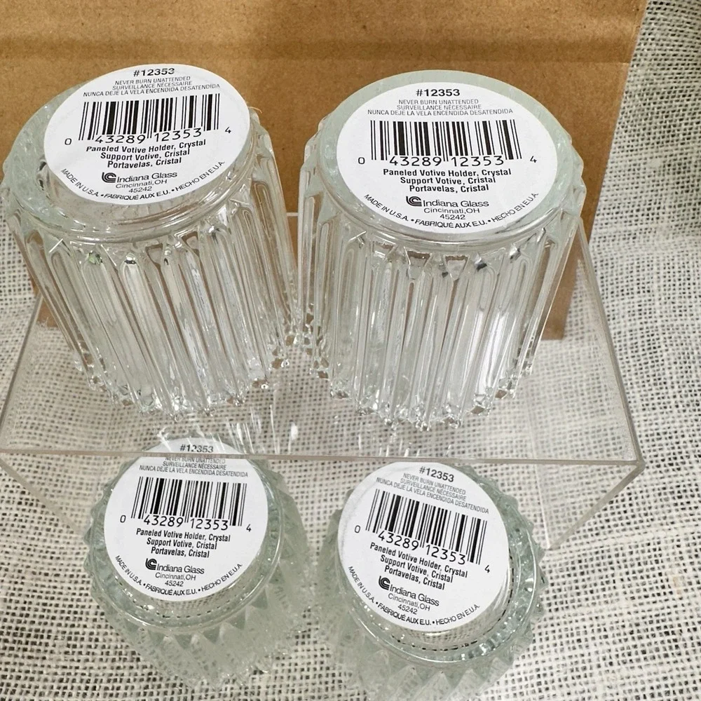 Indiana Glass NOS Crystal Votive Candle Holders Paneled USA Wedding Set of 4‎